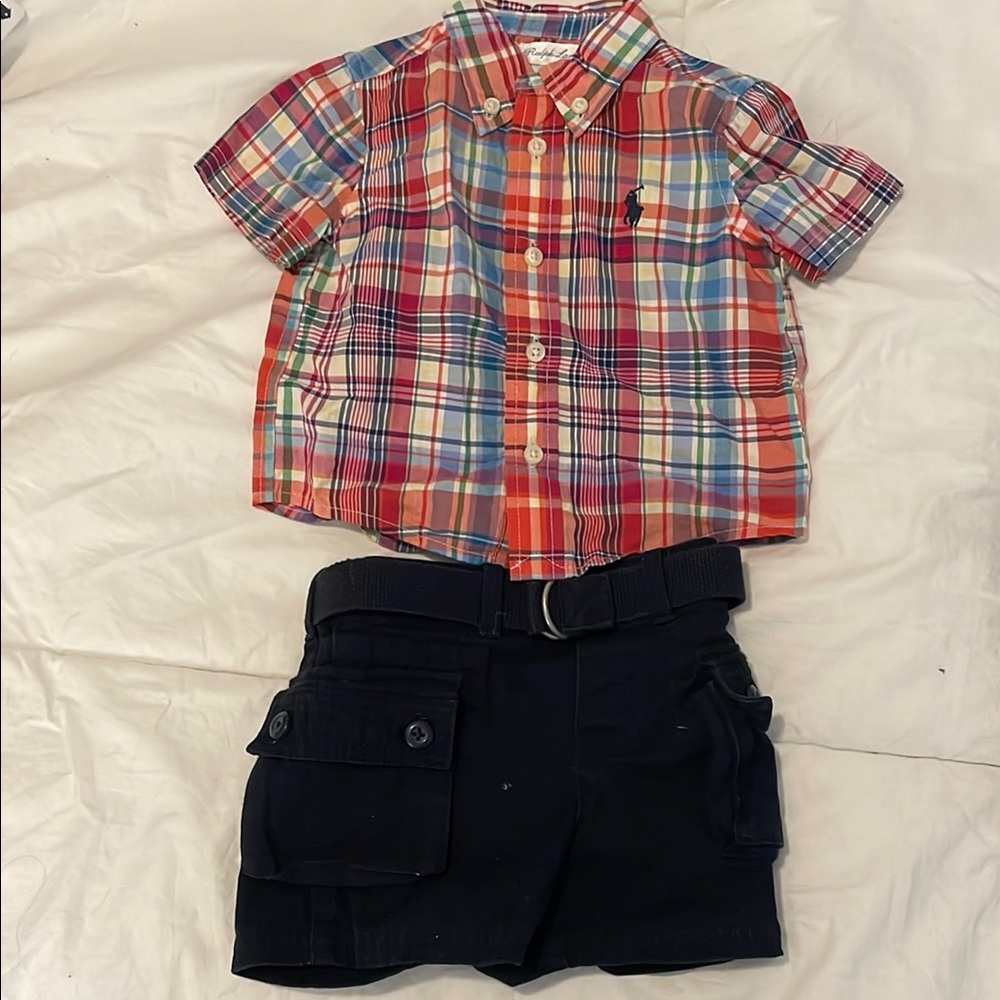 Plaid Kids Shirt and Navy Shirts Set by Ralph Lauren - Multicolor